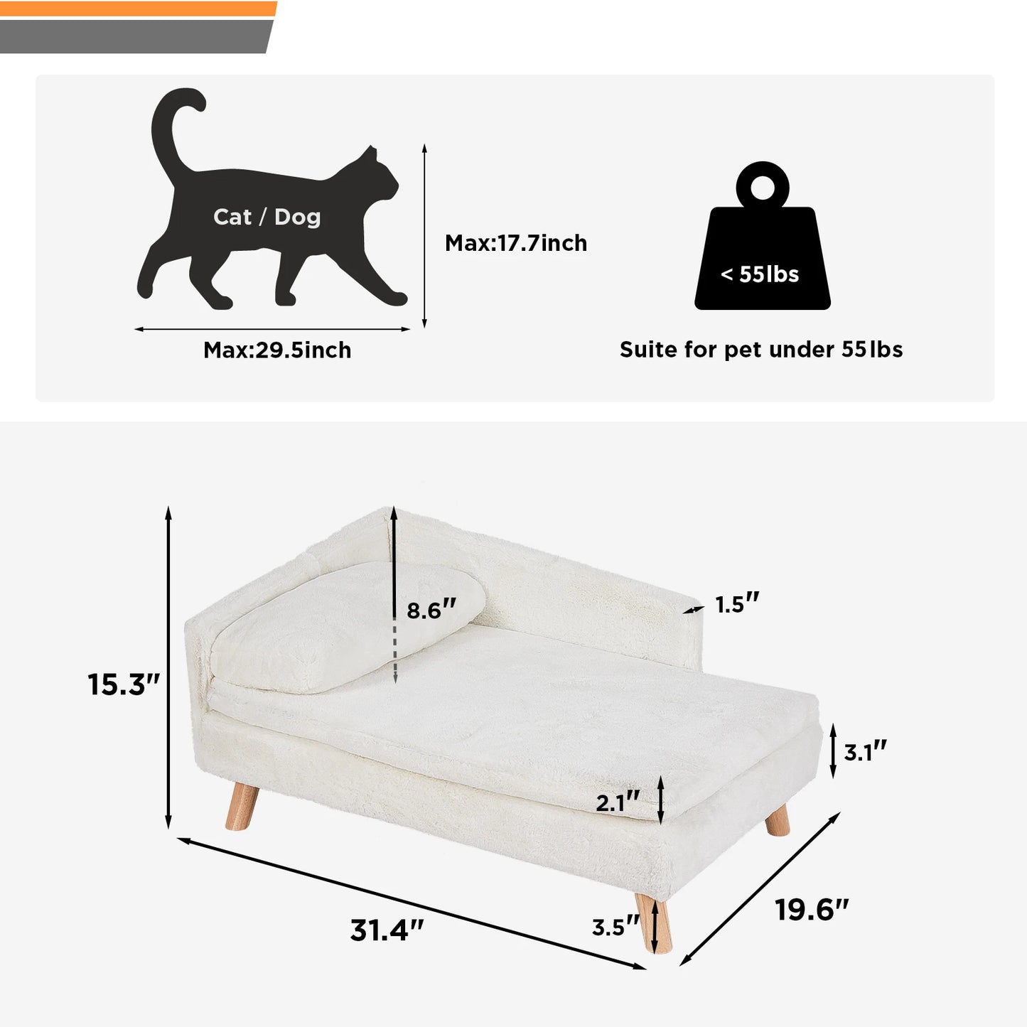 Elevated Pet Bed,Nordic Pet Stool Bed with Cozy Pad, Waterproof, with Sturdy Wood Legs for Small Dog or Kitten