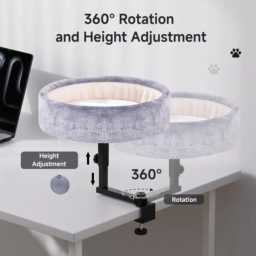 Desk Bed 360 Rotating amp Adjustable, Supports 44 lbs, Soft Faux Fur with DualSided Reversible Mat, Modern Indoor Cat Nest Furni