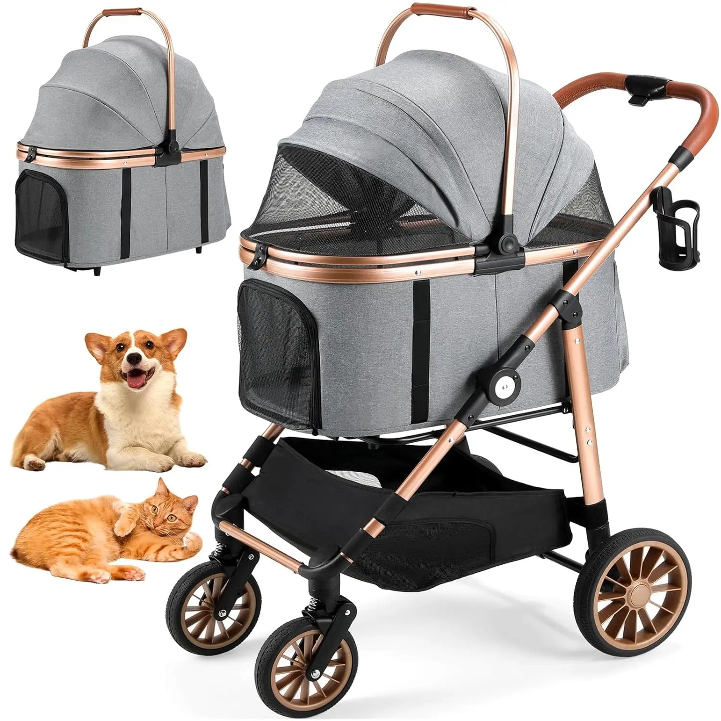 360° High Wheels Transport Foldable Cat and Dog Pet Stroller, Max. load 25 kg/ 55lbs.
