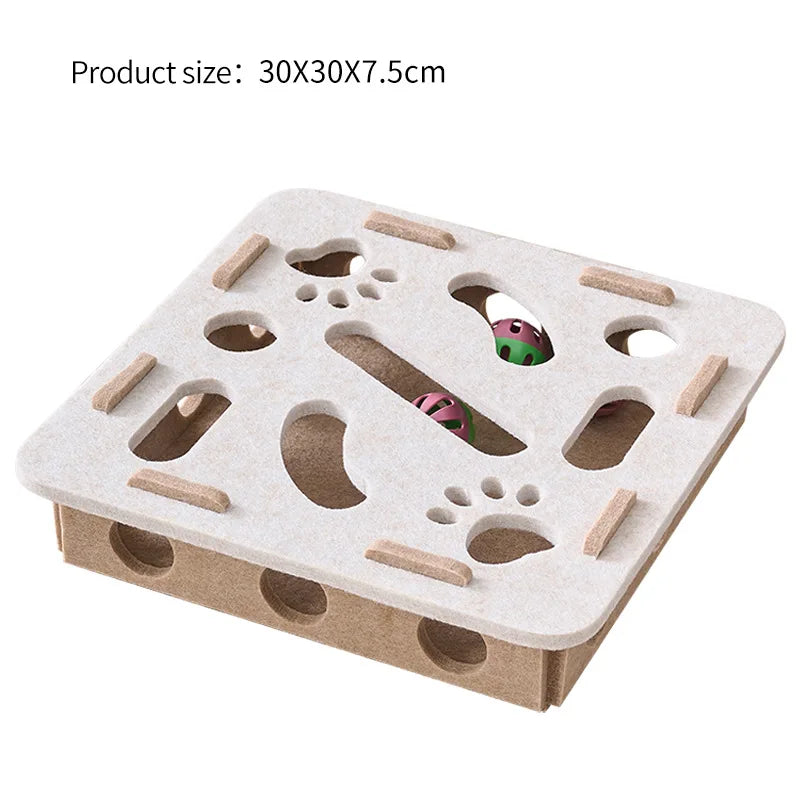 Interactive Cat Puzzle Toy, Felt Toy Box with Maze Tunnel, Bell, and Ball, Indoor Entertainment Cat Toy
