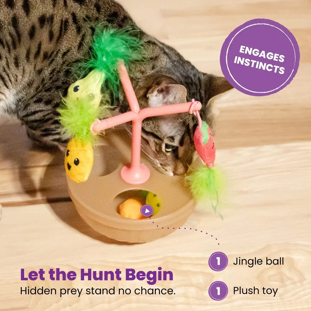 Wobbling Cat Toy Fruit Bowl with 5 Interactive Catnip Toys, Jingle Ball Plush Flingers Indoor Entertainment For Cats