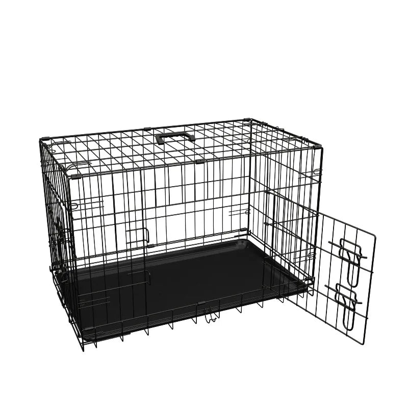 Dog Crate 36 Inch Medium Dog Cage with Divider, Leak-Proof Tray, Double Door,Folding Metal Wire Cage, Indoor Outdoor Travel