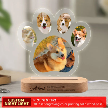 Custom Dog or Any Pet Photo Night Light, Pet Memoral Gift, Light Up Pet Memorial Plaque