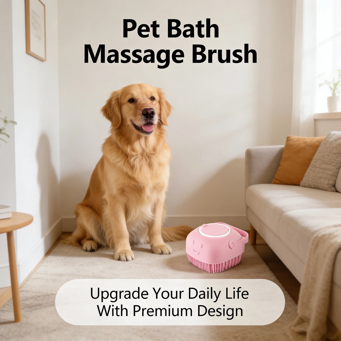 Pet Massage Brush, Shampoo Dispenser with Soft Silicone Rubber Bristle for Dogs and Cats, Shower Grooming Tool