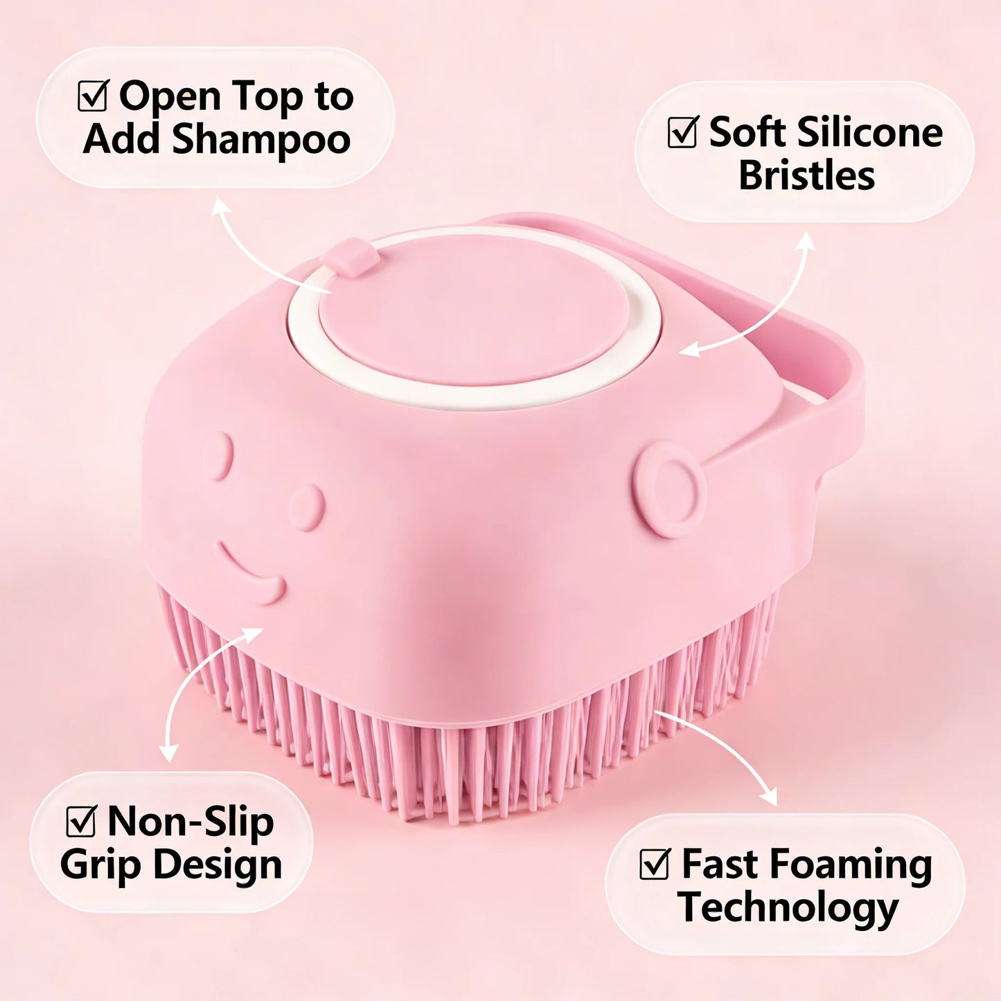 Pet Massage Brush, Shampoo Dispenser with Soft Silicone Rubber Bristle for Dogs and Cats, Shower Grooming Tool