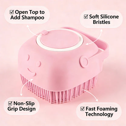 Pet Massage Brush, Shampoo Dispenser with Soft Silicone Rubber Bristle for Dogs and Cats, Shower Grooming Tool