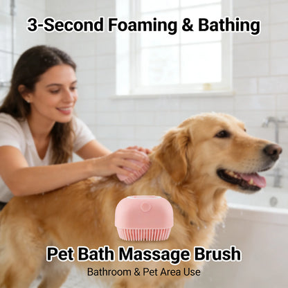 Pet Massage Brush, Shampoo Dispenser with Soft Silicone Rubber Bristle for Dogs and Cats, Shower Grooming Tool