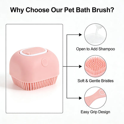 Pet Massage Brush, Shampoo Dispenser with Soft Silicone Rubber Bristle for Dogs and Cats, Shower Grooming Tool