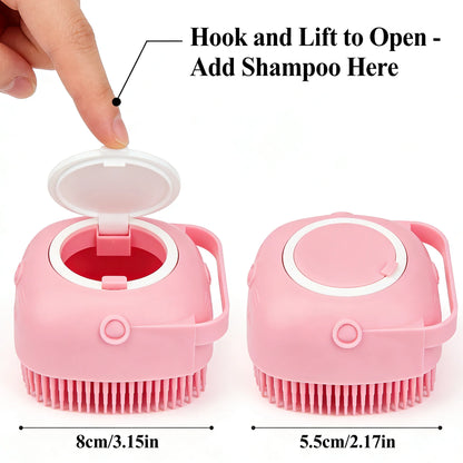 Pet Massage Brush, Shampoo Dispenser with Soft Silicone Rubber Bristle for Dogs and Cats, Shower Grooming Tool