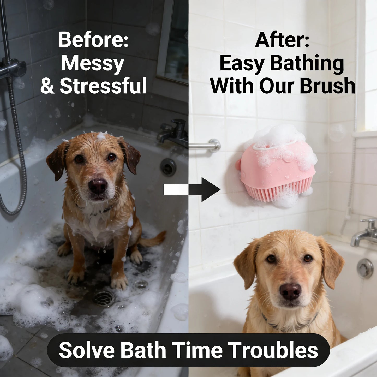 Pet Massage Brush, Shampoo Dispenser with Soft Silicone Rubber Bristle for Dogs and Cats, Shower Grooming Tool