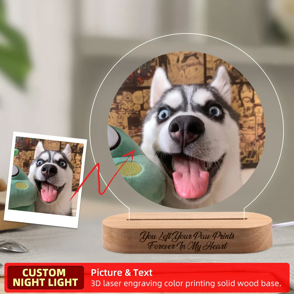 Custom Dog or Any Pet Photo Night Light, Pet Memoral Gift, Light Up Pet Memorial Plaque