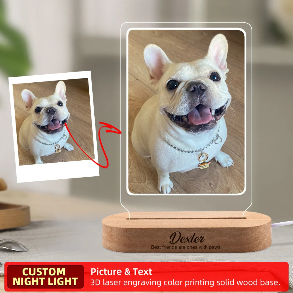 Custom Dog or Any Pet Photo Night Light, Pet Memoral Gift, Light Up Pet Memorial Plaque