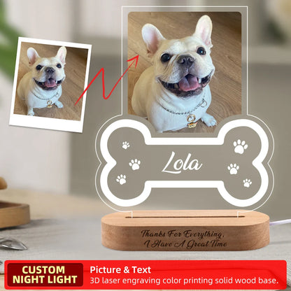 Custom Dog or Any Pet Photo Night Light, Pet Memoral Gift, Light Up Pet Memorial Plaque