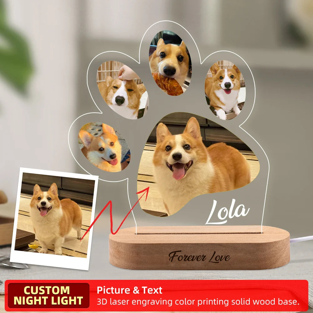 Custom Dog or Any Pet Photo Night Light, Pet Memoral Gift, Light Up Pet Memorial Plaque