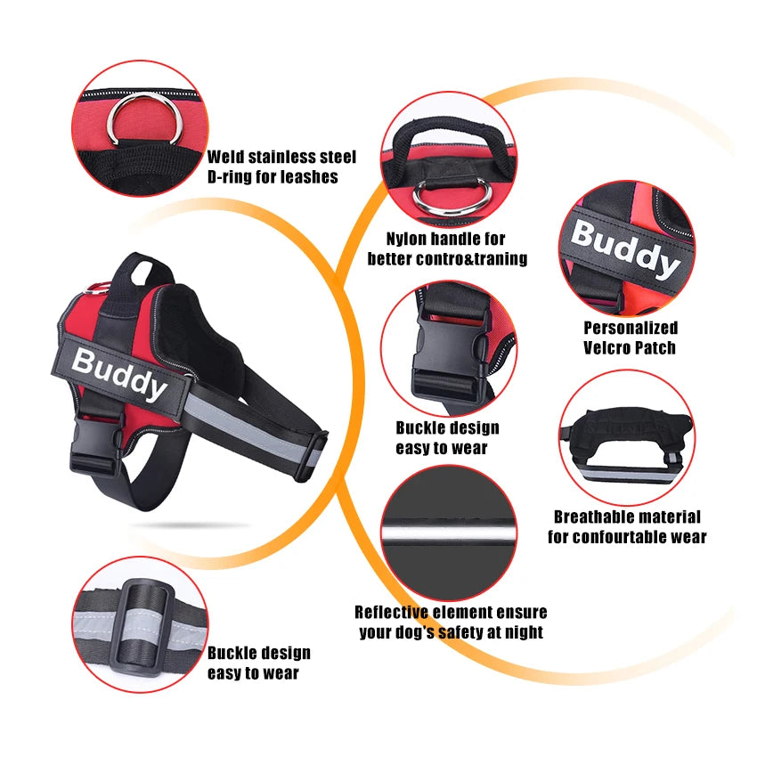Dog Harness NO PULL Reflective, Breathable, Adjustable Pet Harness Vest with ID Custom Patch Outdoor Walking Dogs