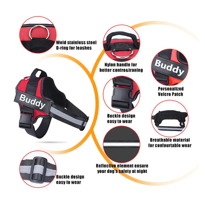 Dog Harness NO PULL Reflective, Breathable, Adjustable Pet Harness Vest with ID Custom Patch Outdoor Walking Dogs