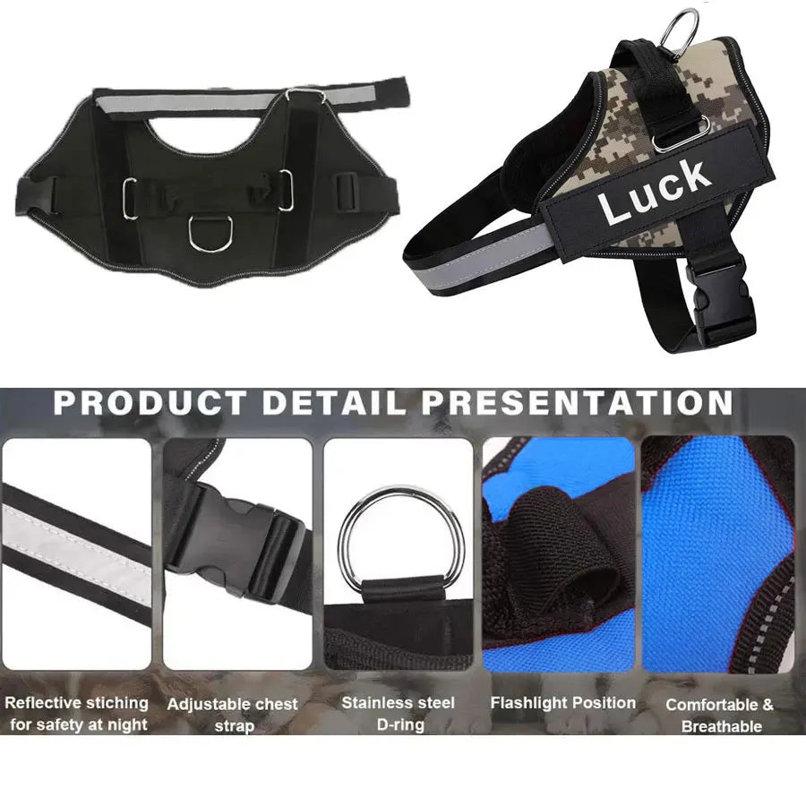 Dog Harness Vest, ID Patch Customized Reflective Breathable Adjustable Pet Harness For Dog