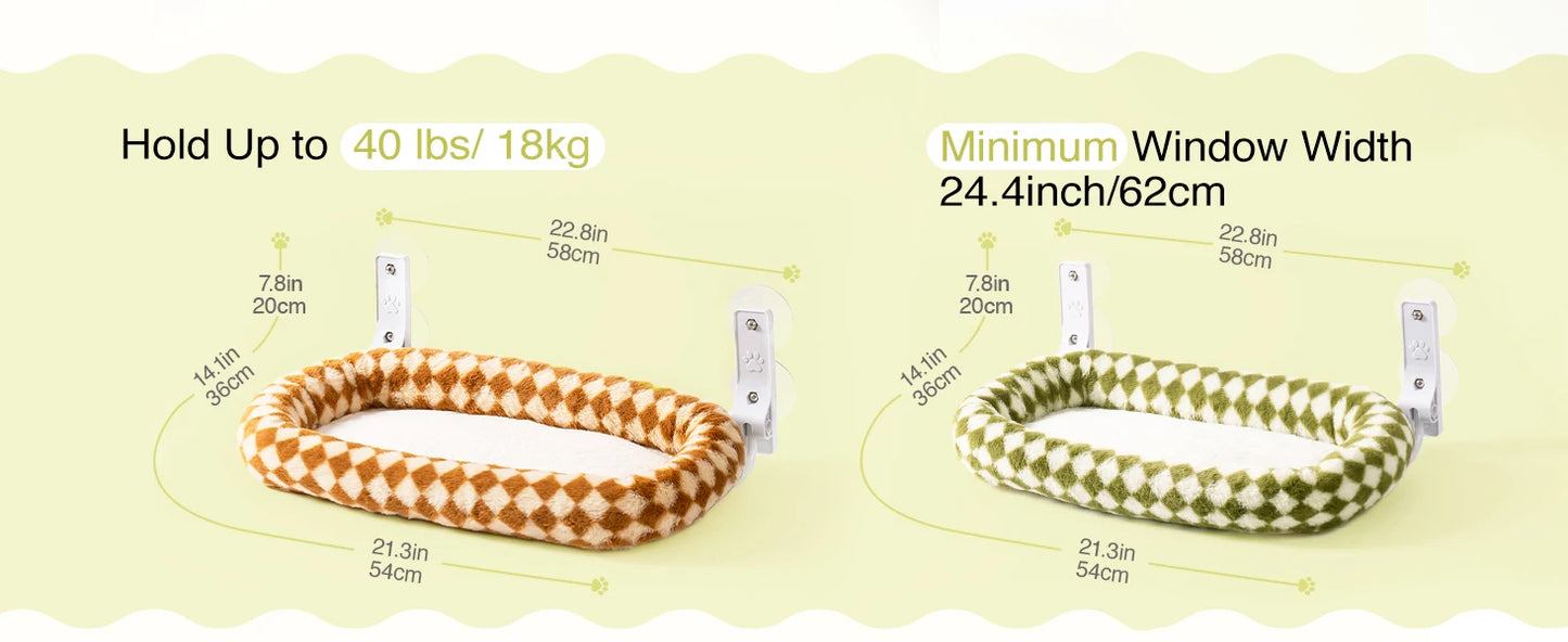 Foldable Cat Window Perch with 4 Strong Suction Cups Cordless Cat Window Hammock Removable Soft Cover White Brown Green