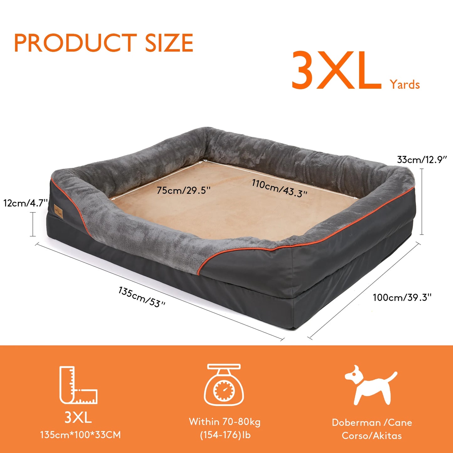 Large Dog Bed Soft and Comfortable ,Anti Allergy ,Warm Fleece, Removable Washable Cover, Waterproof