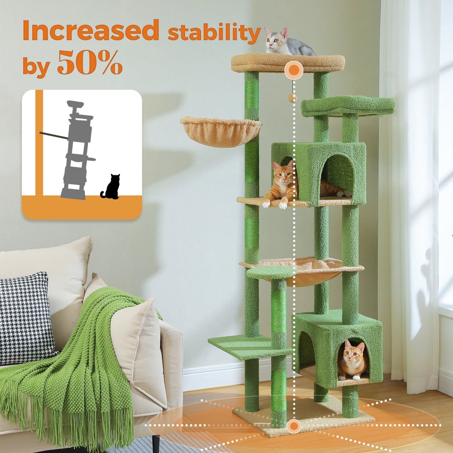 Tall Cat Tree for Indoor Cats, Big Cat Tower with Super Large Hammock, Cat Climbing Tree with Scratching Posts, Condo House Black