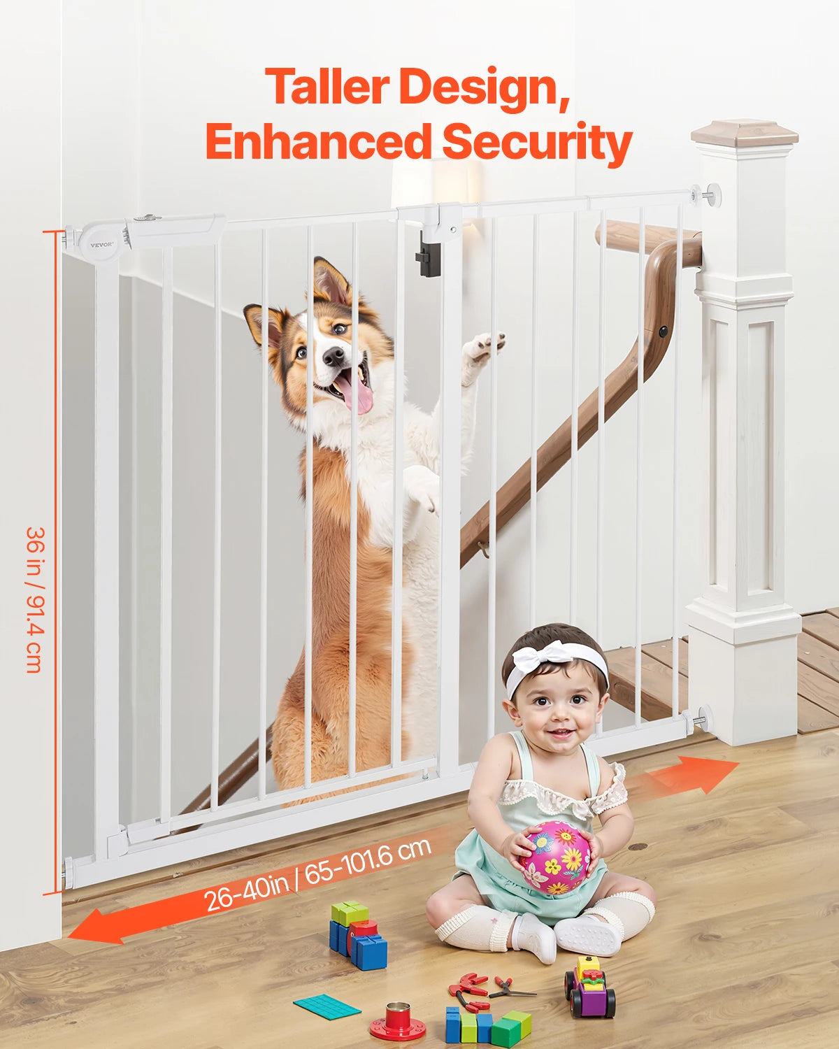 SucceBuy Baby Gate 28/30/36 Inches High, Dog Gate Easy Step Walk Thru, Child Pet Security, Pressure Mount Kit w/ Wall Cups