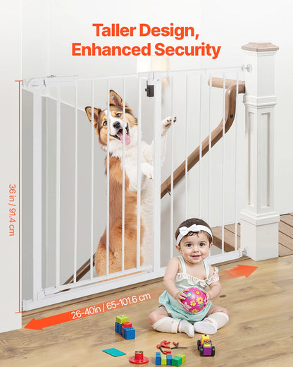SucceBuy Baby Gate 28/30/36 Inches High, Dog Gate Easy Step Walk Thru, Child Pet Security, Pressure Mount Kit w/ Wall Cups