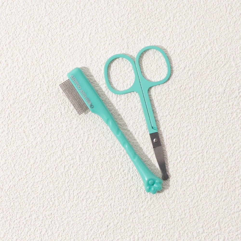 Pet Facial Cleaning Comb Set, Removes Tear Stains, Dog and Cat Hair Repair Scissors, Hair Comb