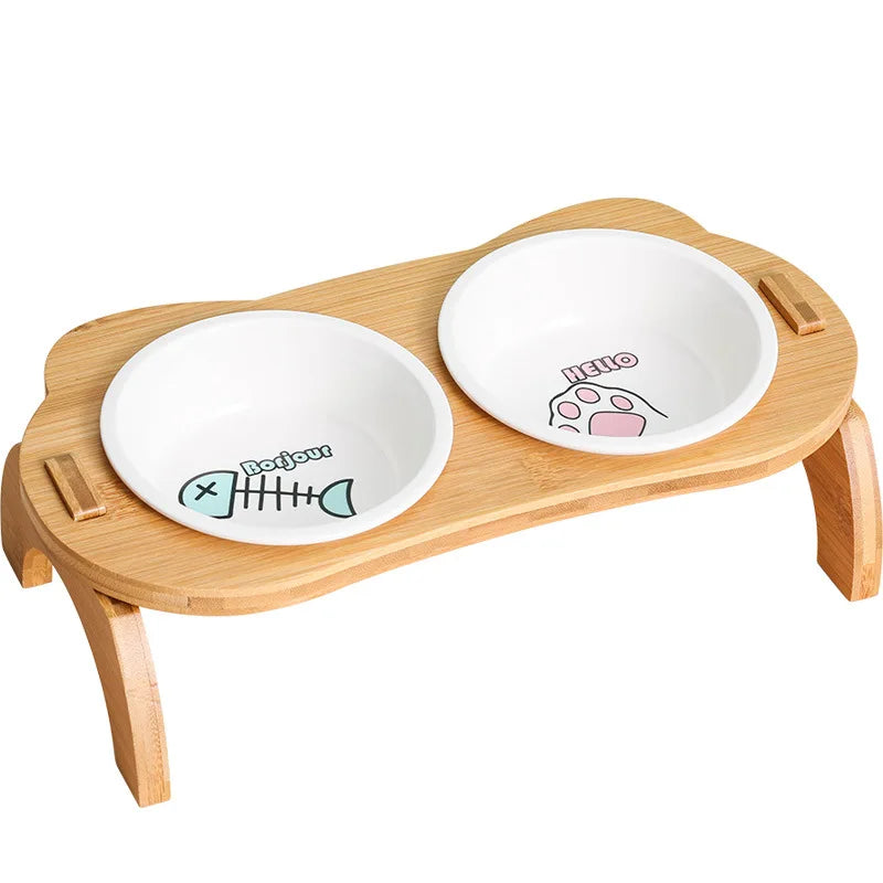 ATUBAN Cat Bowl with Stand,Smavles Cat Food Bowl Anti Vomiting Ceramic Cats Bowls With Stand, 15° Tilted Cats Water Bowl Set