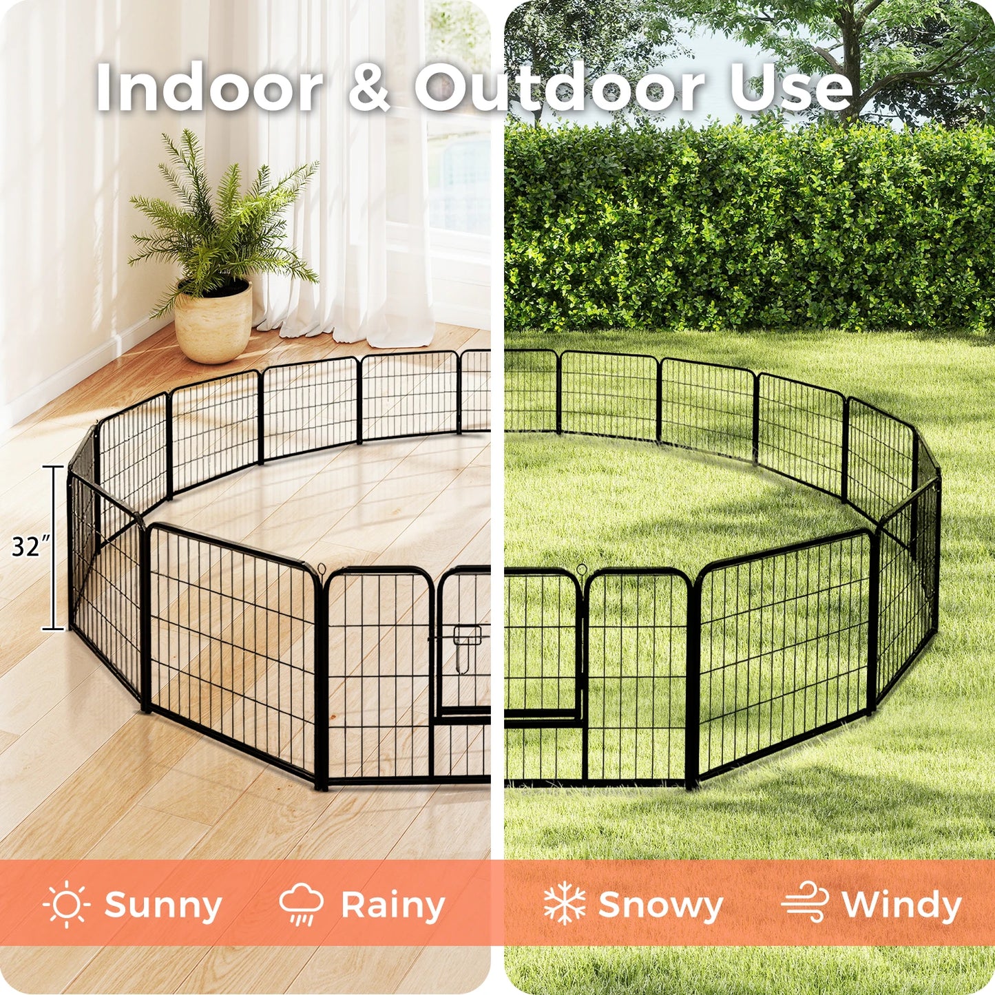 Dog Playpen with Door, Outdoor/Indoor Foldable Metal Pet Fence, Heavy Duty Exercise Pen for Yard, RV Camping