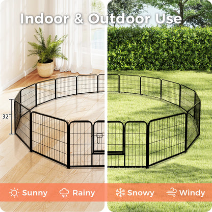 Dog Playpen with Door, Outdoor/Indoor Foldable Metal Pet Fence, Heavy Duty Exercise Pen for Yard, RV Camping