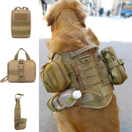Dog Tactical Bags Set Molle Pouches, Belt Attaching on Harness ,Sticker, Military Dog Training Bags For Large Dogs,