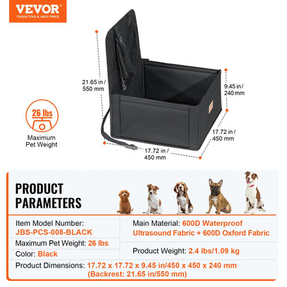 Dog Car Seat Waterproof Dog Booster Seat, Pet Car Seat with Clip-On Safety Leash, Car Bed for Medium or Large Dog