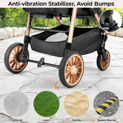 360° High Wheels Transport Foldable Cat and Dog Pet Stroller,  Max. load 25 kg/ 55lbs.
