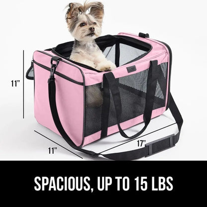 Cat Carrier Travel Bag Up to 15 Lbs,  Collapsible Small Dog Carriers, Top and Side Entry Breathable Mesh