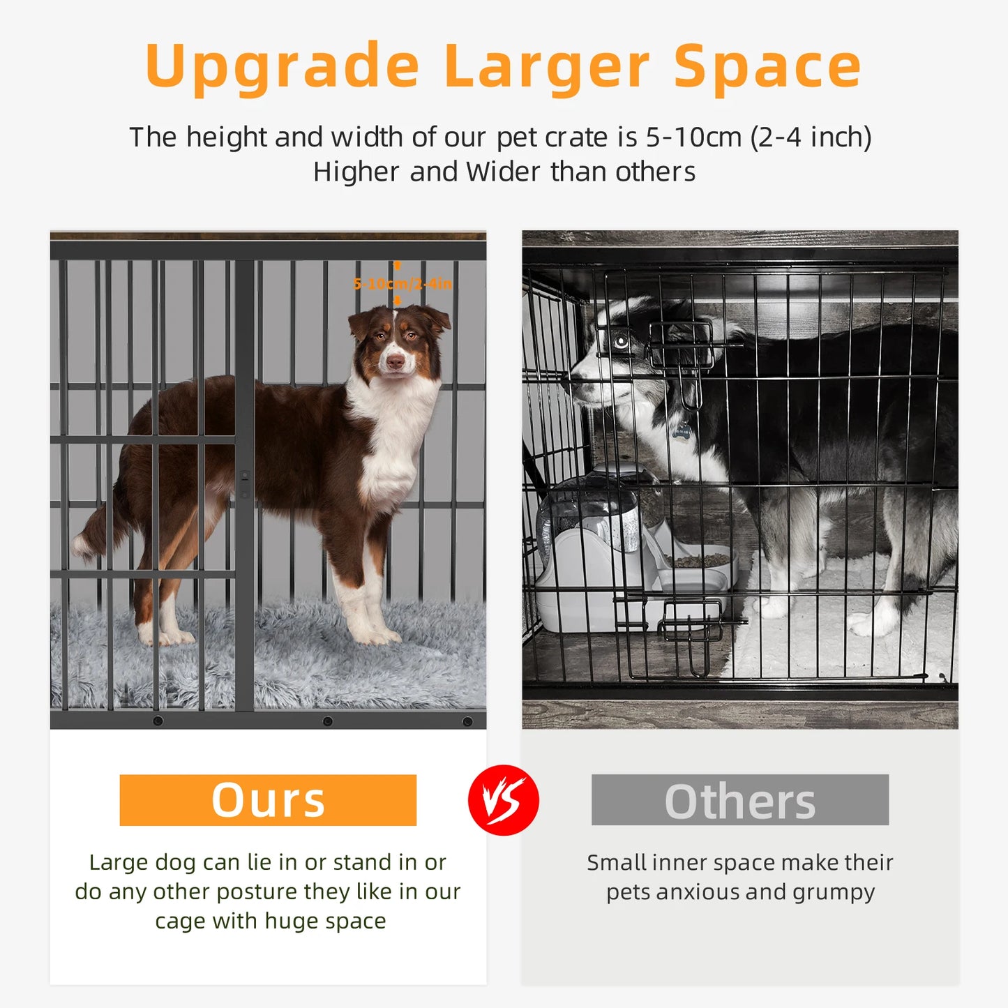 Heavy Duty Dog Kennels, Metal and Wooden Dog Crate End Table, Furniture Style Pet Cage with Three Doors and Removable Tray