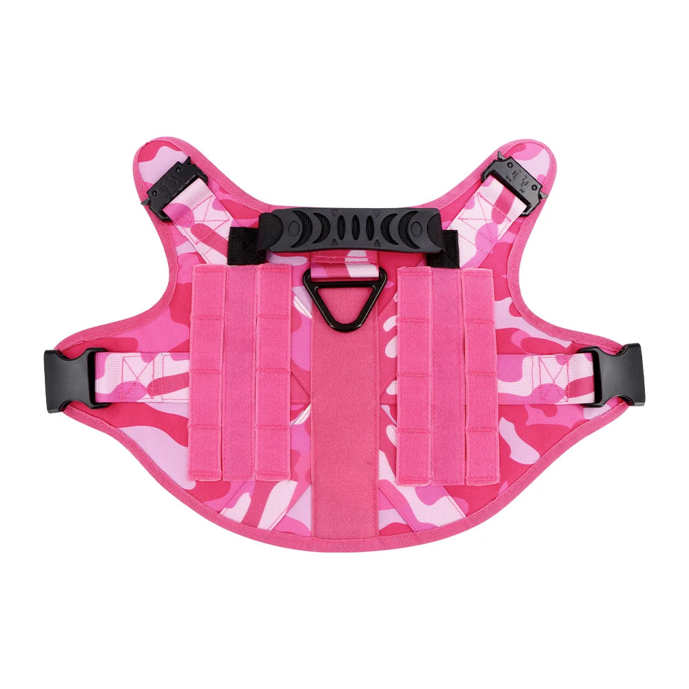 Military Pink Camouflage Dog Harness For Large and Medium Dogs , Adjustable Tactical Training Vest