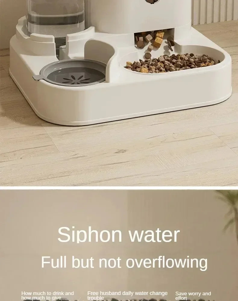 Automatic Feeder Dog or Cat Food Bowl With Water Fountain, Large Capacity Pet Food Storage Dispenser