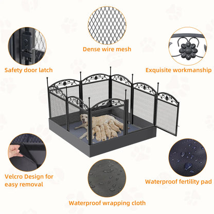 8 Panels DIY Heavy Duty Dog Playpen, Pen Outdoor or Indoor, Dog, Puppy Metal Fence with Waterproof Fertility Pad for Whelping,Training