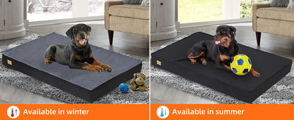 Large Orthopaedic Dog Bed Waterproof Cushion, Pet Mattress 2 In 1 Pet Dog Crate Bed with Removable Washable Cover Indoor Outdoor
