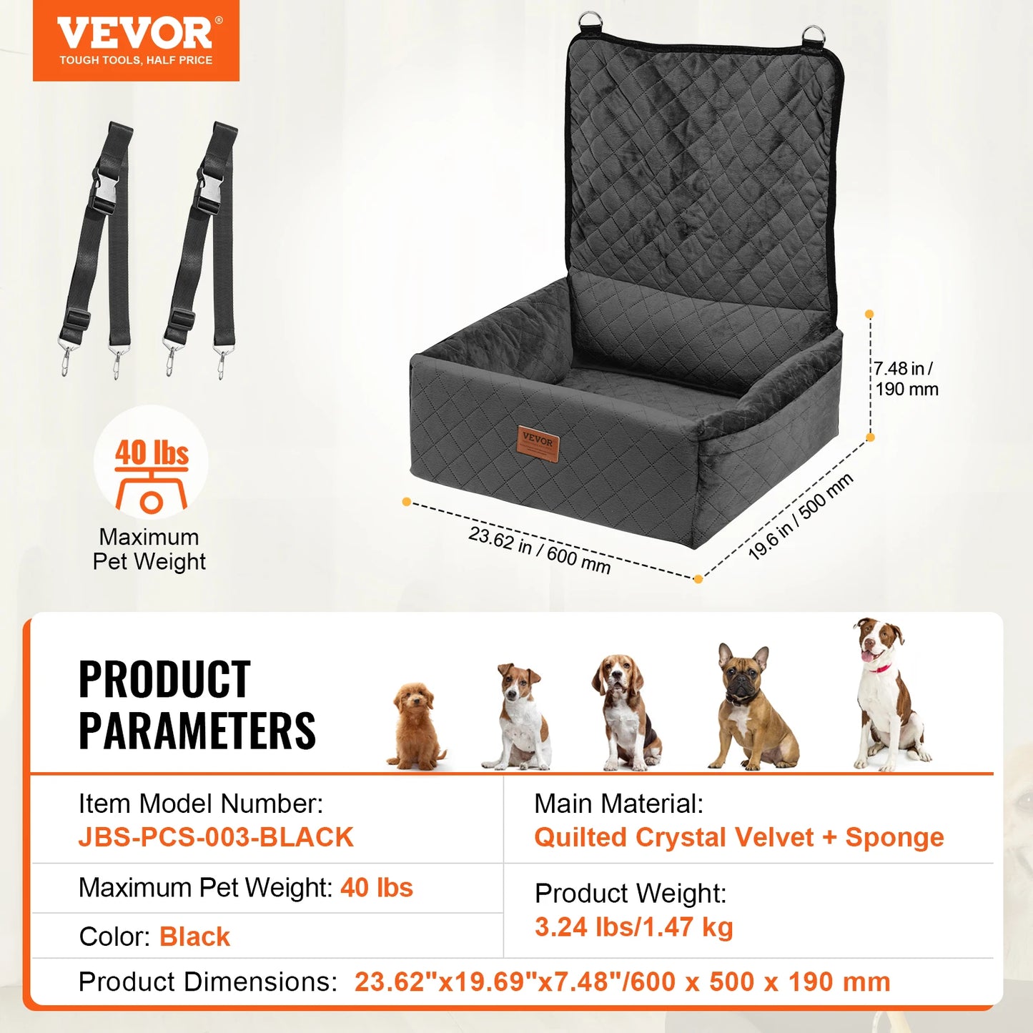 Dog Car Seat Waterproof Dog Booster Seat, Pet Car Seat with Clip-On Safety Leash, Car Bed for Medium or Large Dog