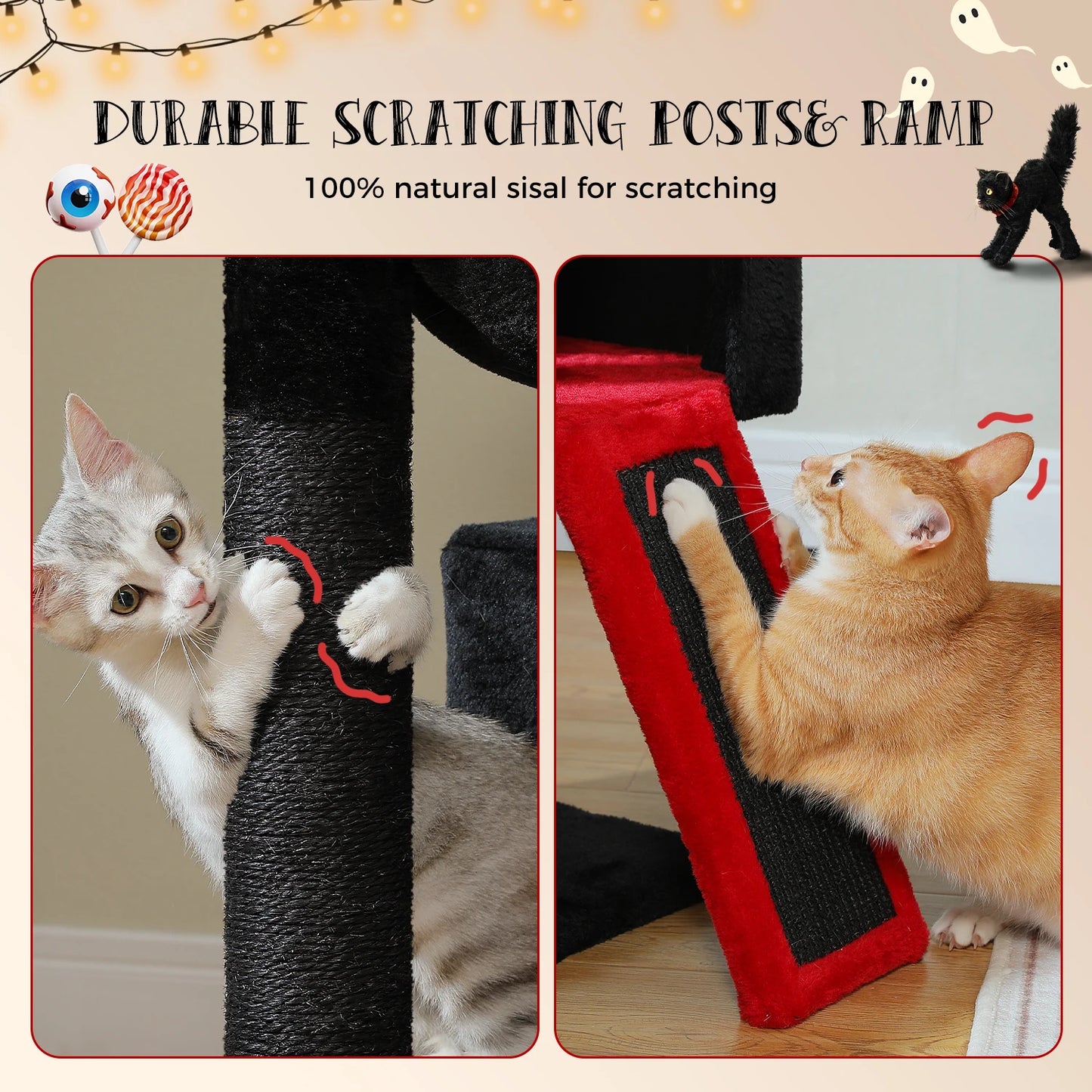 Large Cat Tree for Indoor Cats, Multi-Level Cat Tower with Sisal Scratching Post, 2 Spacious Condo, Cat Scratching Pad