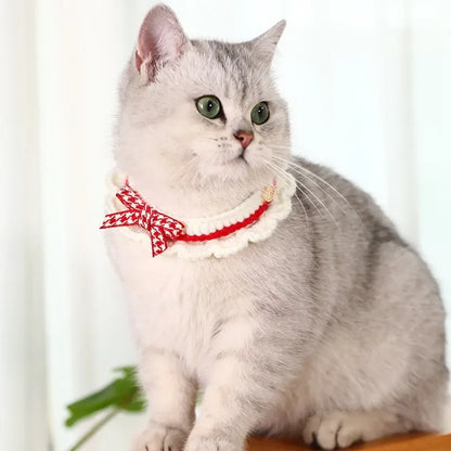 Cute Bow-knot Hand-knitted Cat or Puppy  Adjustable Collar