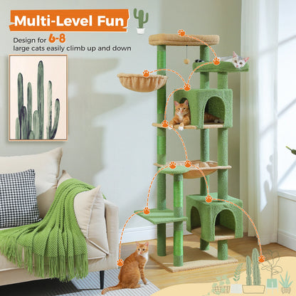 Tall Cat Tree for Indoor Cats, Big Cat Tower with Super Large Hammock, Cat Climbing Tree with Scratching Posts, Condo House Black