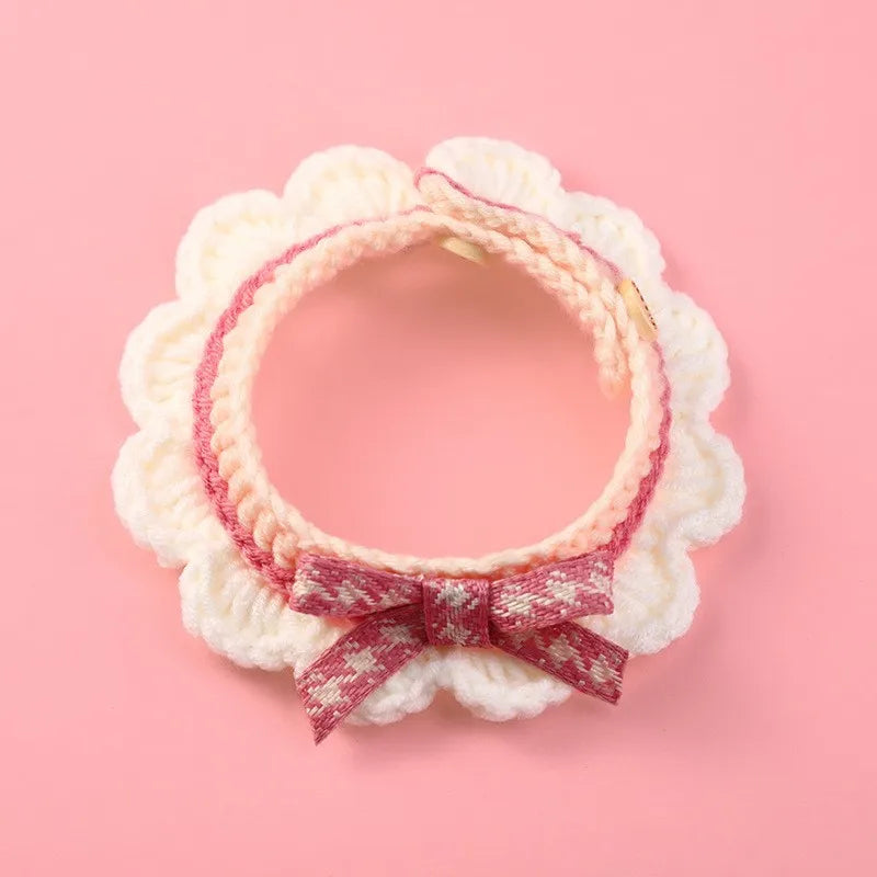 Cute Bow-knot Hand-knitted Cat or Puppy  Adjustable Collar