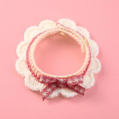Cute Bow-knot Hand-knitted Cat or Puppy  Adjustable Collar