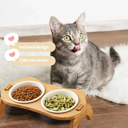 ATUBAN Cat Bowl with Stand,Smavles Cat Food Bowl Anti Vomiting Ceramic Cats Bowls With Stand, 15° Tilted Cats Water Bowl Set