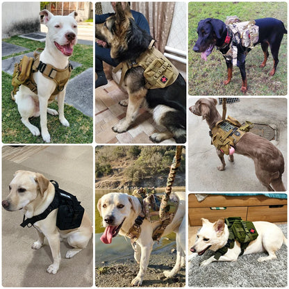 Tactical Dog Harness Collar Leash Molle Pouches For Medium and Large Dogs, Walking Vest Dog Harnesses