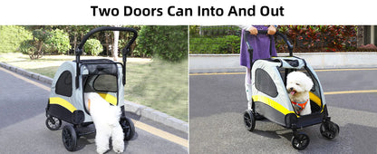 Premium Dog Stroller Pram 4 Wheel Foldable Cart, Pet Jogger Wagon for Small, Medium or Large Dogs
