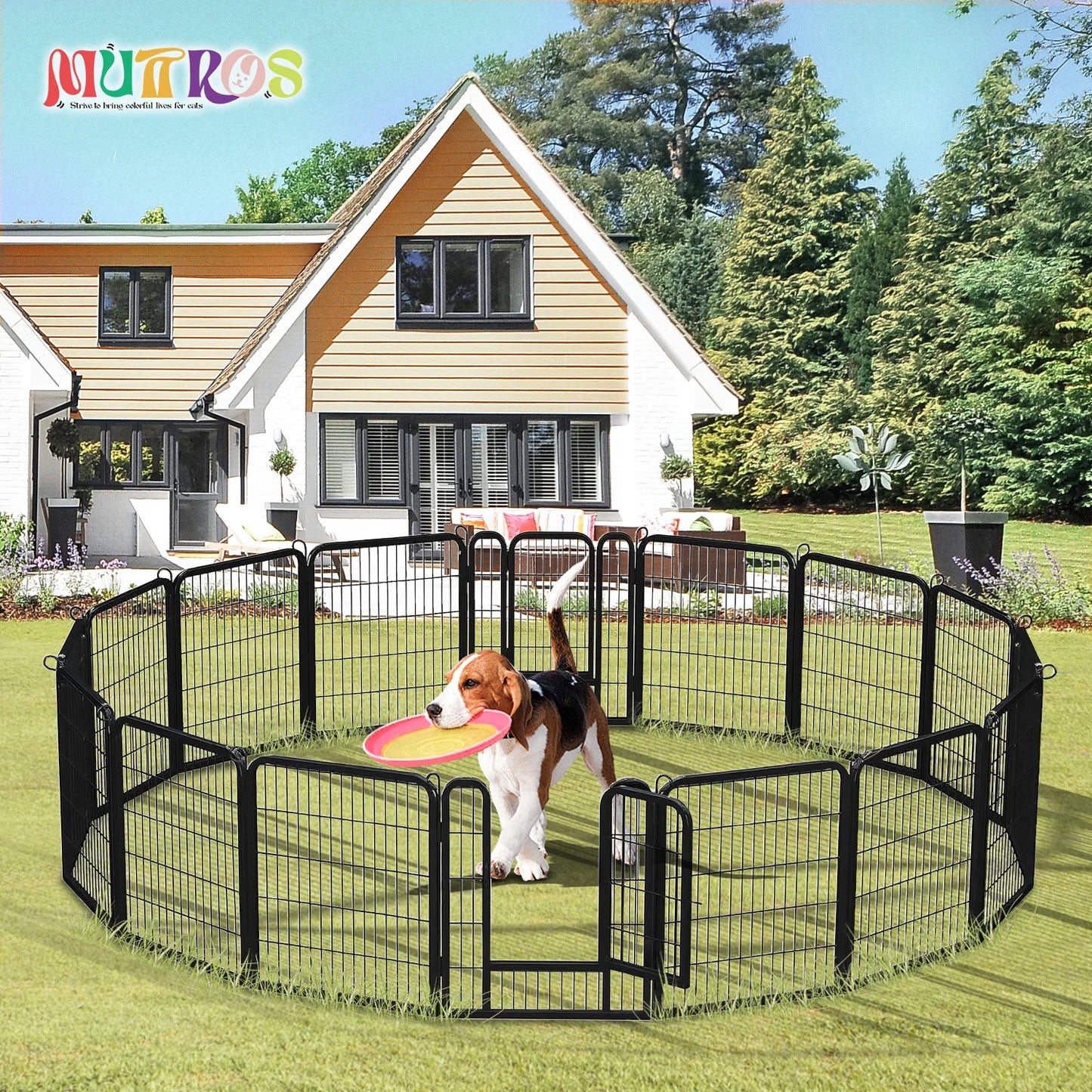 Dog Playpen with Door, Outdoor/Indoor Foldable Metal Pet Fence, Heavy Duty Exercise Pen for Yard, RV Camping