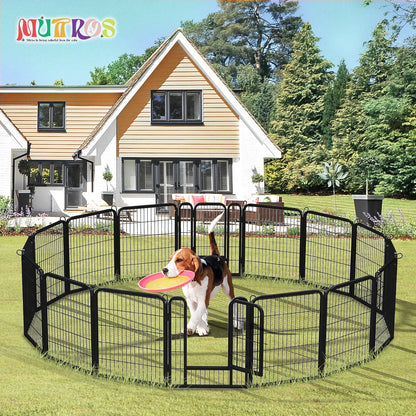 Dog Playpen with Door, Outdoor/Indoor Foldable Metal Pet Fence, Heavy Duty Exercise Pen for Yard, RV Camping